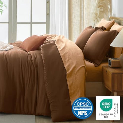 Prewashed Queen Size Comforter Set 7 Pieces, Terracotta Bed Set