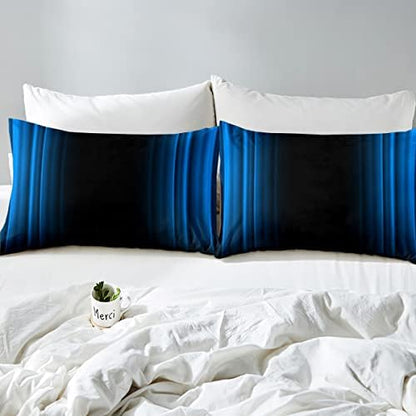 Feelyou Geometric Abstract Ombre Bed Sheets Kids Teens Blue and Black Striped Sheet Set Decor Modern Fashion Bed Set Bedroom Collection 4Pcs Full Size