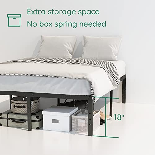 DiaOutro 18 Inch High Bed Frame Queen Size with Storage, Black