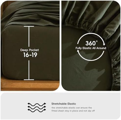 MooMee Sheet Set 100% Washed Cotton Linen-Like Extra Deep Pocket Queen