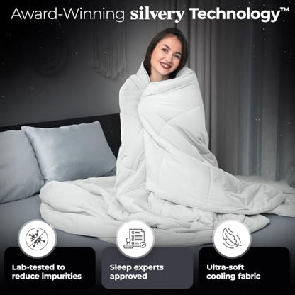 Silvery Cooling Comforter – Award-Winning Self-Cooling Blanket for Hot Sleepers with Self-Cleaning NEW, (Arctic White, Full, Queen)