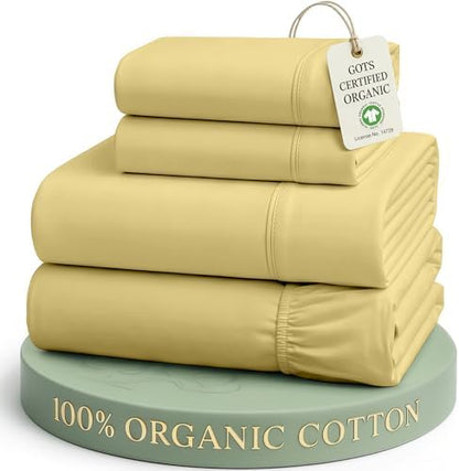 LANE LINEN Queen Size Bed Sheets 100% Organic Cotton Soft 4pc - Cocoon