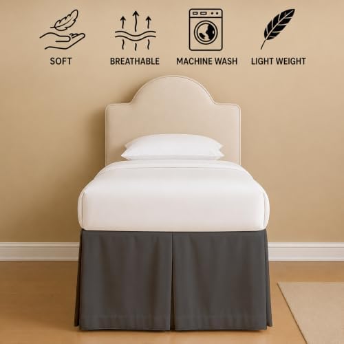 eBeddy Linens Split Corner Dorm Bed Skirt Twin XL – 36 Inch Drop, 100% Microfiber, Extra Long Bed Skirt for College Dorm, Platform Style, Dark Grey Solid, Hidden Storage Solution, Easy Fit