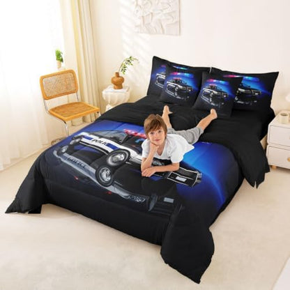 Feelyou Kids Police Car Comforter Set with Sheets 7 Piece Full Size