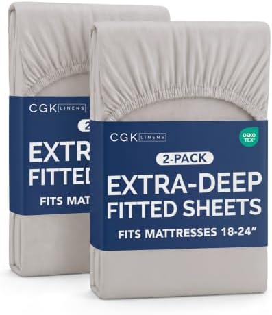 CGK Linens 2 Pack Extra Deep Twin Fitted Sheets - Light Grey