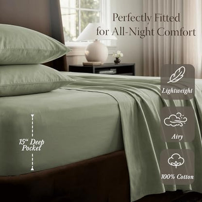 Threadmill 400TC Egyptian Cotton Twin Sheet Set, Sateen, Sage Green