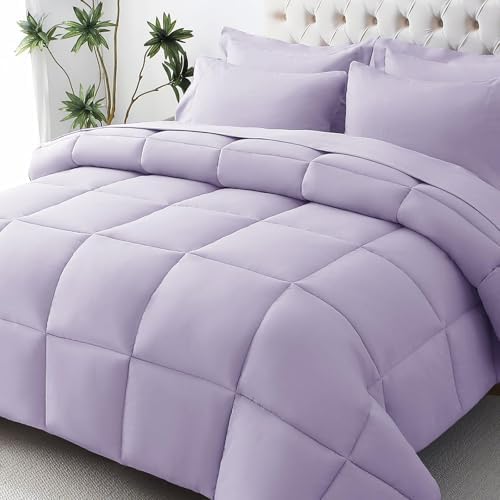 JOLLYVOGUE California King Comforter Set, Ultra-Soft Bed in a Bag Cal King Size 7 Pieces, Oeko-TEX Certified Bedding Set with Down Alternative Comforter, Sheets, Pillowcases & Shams, Lavender