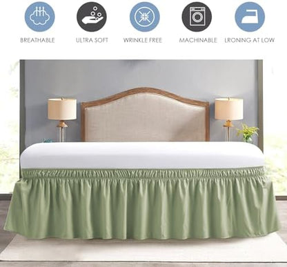 FreshCulture Queen Bed Skirt, Elastic Wrap Around Bed Skirt Queen Size, Bed Skirts for Adjustable Bed, Easy Fit with 22 Inch Drop Length, Hotel Quality Dust Ruffle for Queen Bed (Sage Green)