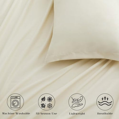 P Pothuiny 5-Piece Split King Sheets Set, Beige Soft Microfiber Fabric