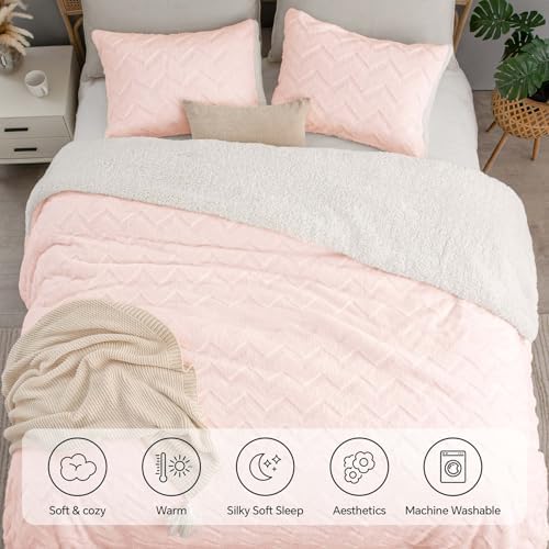 BEDELITE Fluffy Twin Comforter Set - Super Soft Sherpa Pink Comforter for Twin Size Bed, Luxury Warm Bedding Set for Winter, Fuzzy Bed Set 2 piece (1 Comforter, 1 Pillowcase)