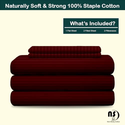 Split King Sheet Sets for Adjustable Beds Deep Pocket, Twin XL Fitted Sheet Sets for Adjustable Bed Split King 100% Extra Long Staple Cotton Deep Pocket Sheets 10-18 Inches Burgundy Stripe