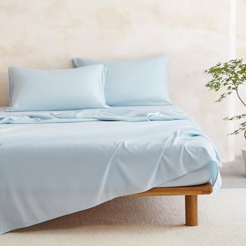 Wake In Cloud - Floral Comforter Set with Sheets, Cute Vintage Flower Cottagecore Aesthetic for Women Teen Girls, 7 Pieces Bed in a Bag, Light Blue, Full Size