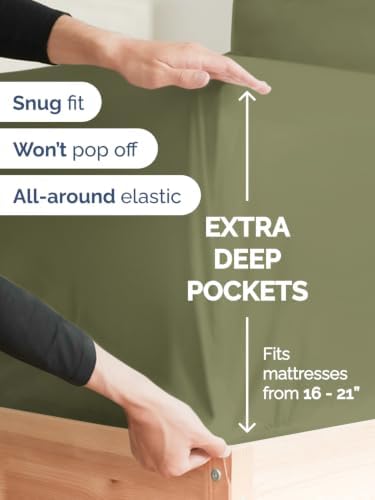 Extra Deep Pocket Twin XL Sheet Set - Breathable & Cooling - Sage Green