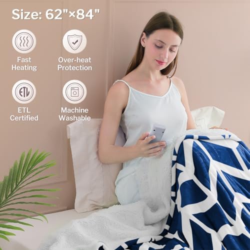 VENTIMI Heated Blanket Twin, 9 Heat Levels & 2-10 Hours Auto Off, Navy