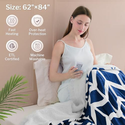 VENTIMI Heated Blanket Twin, 9 Heat Levels & 2-10 Hours Auto Off, Navy