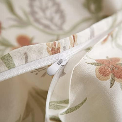 mixinni White Duvet Cover Set with Green Leaves Twin XL Size 100% Cotton Flower Printed Bedding Set 1 Duvet Cover 2 Pillowcases for Teen Girls, Ultra Soft, Breathable, Comfortable(3pcs, Twin XL Size)