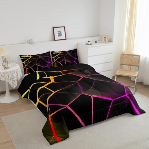Feelyou Geometric Honeycomb Comforter Set Red Stereoscopic Hexagon Comforter for Kids Boys Girls Beehive Hexagon Bedding Set Geometric Duvet Set Simplistic Room Decor Quilt Queen Size Boys