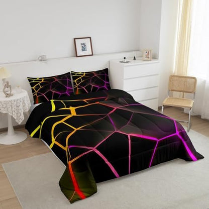 Feelyou Geometric Honeycomb Comforter Set Red Stereoscopic Hexagon Comforter for Kids Boys Girls Beehive Hexagon Bedding Set Geometric Duvet Set Simplistic Room Decor Quilt Queen Size Boys