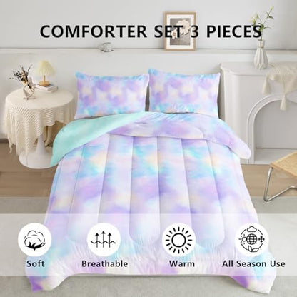 Axolotl Tie Dye Bedding Set King,Pink Blue Purple Cloud Comforter Set,Colorful Gradient Bedding,Tie Dye Pastel Comforter for Adults,Rainbow Gradient Clouds Bed for Women,1 Quilt 2 Pillowcases