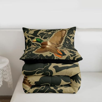 Feelyou Mallard Duck Bedding Set Soft for Boys Girls, Duck Hunting Comforter Set King Size Camouflage Duvet Quilt Microfiber Wild Animal Bedroom Decor 3 Pcs with 2 Pillow Cases