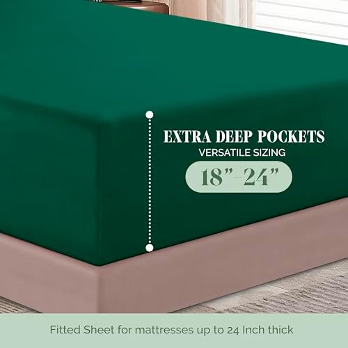 Elegant Comfort 1500 Premium Hotel Quality 18-24 Inches Deep - Extra Deep Pocket Single Fitted Sheet for High Mattress, Luxury and Softest, Smart Pocket - Wrinkle Free, Twin/Twin XL, Hunter Green