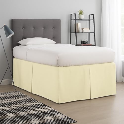 Pleated College Dorm Bed Skirt Luxury Microfiber, Twin XL (39x80) with Split Corners, 21" Long Drop, Hotel-Quality 1800 Ultra-Soft Dust Ruffle, Ivory