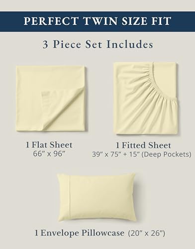 LANE LINEN Twin Sheet Set 100% Organic Cotton Cooling Soft 3pc - Vanilla