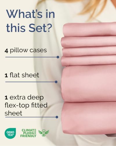 Extra Deep Flex Top Split Head King Sheet Set - 6pc Sheets - Baby Pink