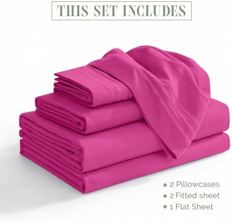Elegant Comfort Luxury 5-Piece Bed Sheet Set - Luxury Bedding 1500 Premium Hotel Quality Microfiber, Wrinkle Resistant Cool & Breathable, Easy Elastic Fitted, Split King, Hot Pink