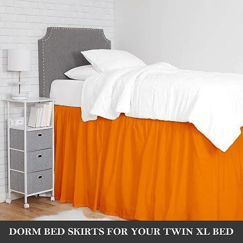 Full XL 36" Inch Drop Long Dorm Bed Skirt, Ruffled Pattern College Dorm Room Bed Skirts, Split Corner, Easy Care, No Wrinkle Microfiber Bed Skirt