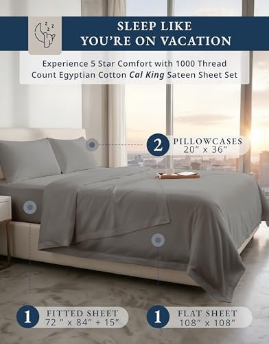 LANE LINEN California King Size Sheets 100% Egyptian Cotton - Charcoal