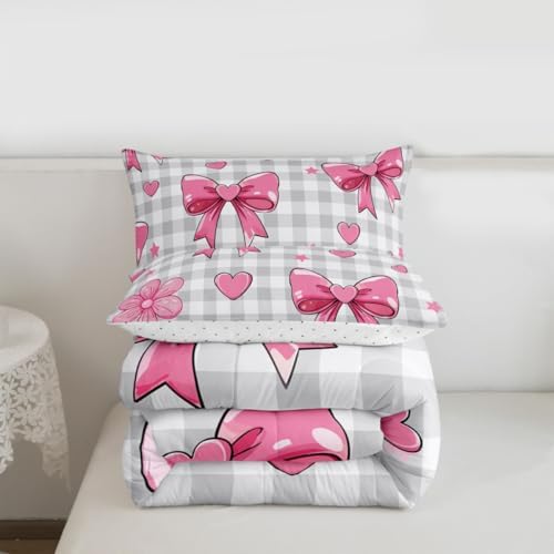 jejeloiu Bowknot Comforter Set Twin Size Bedding Set for Kids Boys Girls