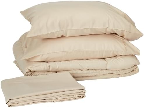Sweet Home Collection 5 Piece Comforter Set Bag Solid Color All Season Soft Down Alternative Blanket & Luxurious Microfiber Bed Sheets, Beige, Twin XL