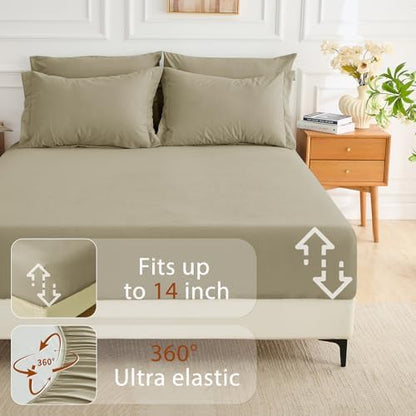 MUXHOMO 7 Pieces Oversized Queen Comforter Set, Soft Bed in a Bag Oversized Queen Size, All Season Bedding Set with Comforter, Flat Sheet, Fitted Sheet, Pillowcases & Shams, Linen