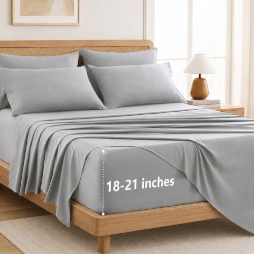 CozyLux Queen Sheet Set 6-Piece, 21-Inch Deep Pocket, Soft Brushed Feel