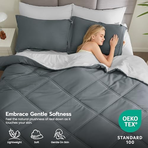 Joiedomi King Size Comforter Set with Sheets Dark Grey, 7 Pieces King Bedding Set with 1 Down Alternative Comforter, 1 Flat Sheet, 1 Fitted Sheet, 2 Pillowcases and 2 Pillow Shams, Bed in a Bag
