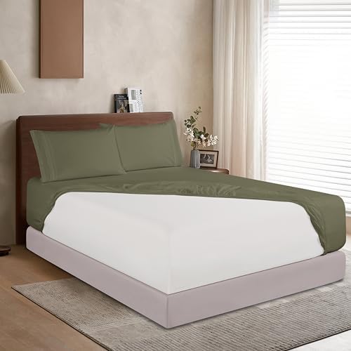 Elegant Comfort 1500 Premium Hotel Quality 18-24 Inches Deep - Extra Deep Pocket Single Fitted Sheet for High Mattress, Luxury and Softest, Smart Pocket - Wrinkle Free, Queen, Green