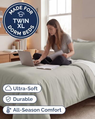 Duvet Cover Twin/Twin XL - 2 Piece Set, College Dorm Room - Light Grey
