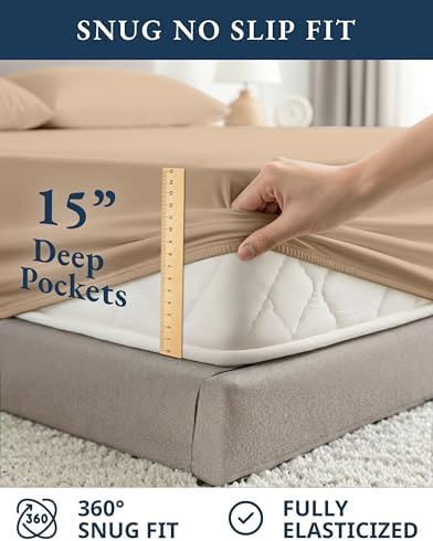 LANE LINEN Cal King Sheet Set 100% Organic Cotton Soft 4pc Percale - Taupe