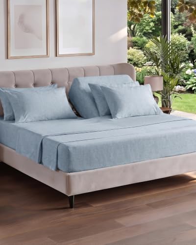 Flex Top Split Head King 6 Piece Sheet Set - Cooling - Heathered Blue