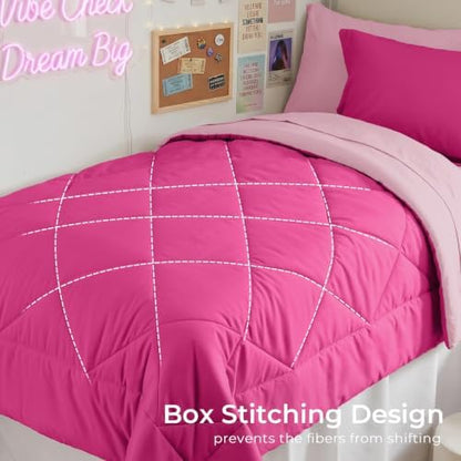 HEVUMYI 5-Piece Twin Comforter Set, Hot Pink & Baby Pink Bed in a Bag