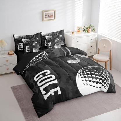 Erosebridal Boys Golf Bed in A Bag King 7 Pieces - Sports Decor Comforter Set with Sheets 3D Golf Printing Bed Sets for Teen Kids Winter Sports Games Bedding with Flat and Fitted Sheet
