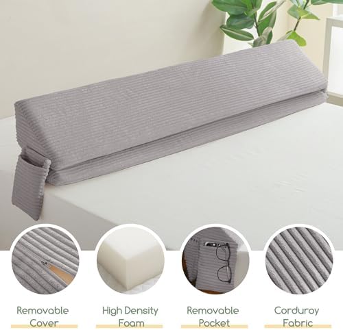 HIGOGOGO King Size Wedge Pillow for Headboard Gap - Multi Functional Mattress Wedge Bed Gap Filler Close The Gap (0-7") Between Your Mattress and Headboard or Wall (Light Grey 76"x11"x9")