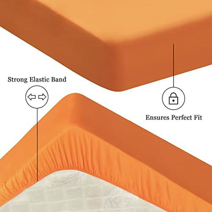 Sufdari Twin XL Mattress Protector,Waterproof Mattress Protector,Fitted Sheet Style Mattress Cover with 18" Deep Pocket,Washable and Comfortable-Orange,Twin XL