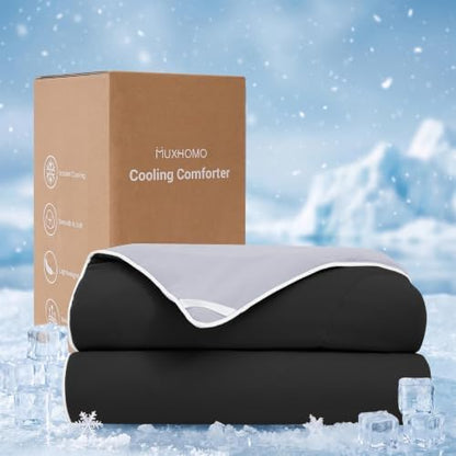 MUXHOMO Cooling Comforter King Size, Cooling Blanket for Hot Sleepers and Night Sweats, Lightweight Summer Comforter with Breathable Bamboo-Derived Rayon Fill, 104x90 Inches, Black & Gray
