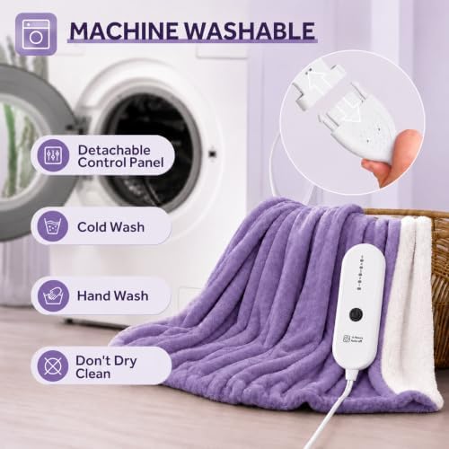 Electric Blanket Twin Size，62"x84" Heated Blanket with Overheating Protection, Extremely Cozy Soft Fast Heating with 5 Levels & 10 Hours Auto Off, Lavender Violet