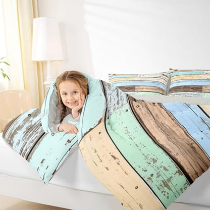 jejeloiu Colorful Wood Grain Comforter Set Bedding Set Queen Size 3 Pcs
