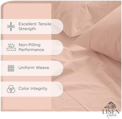 Linen Home 2-Pack Full Sheet Set, 100% Cotton Percale Bedding, 8-Piece Value Bundle, Deep Pocket Cooling Bed Sheets for Hot Sleepers, Breathable & Crisp Hotel Quality, Long-Staple Cotton, Brushed Rose