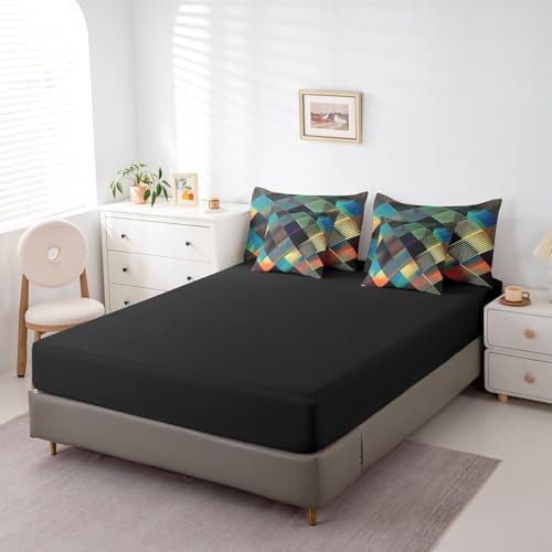 Erosebridal Luxury Diamond Geometric Bed in A Bag with Sheets Full Colorful Checkered 7 Piece Comforter Set Modern Abstract Stripes Bedding Set,Watercolor Patchwork Bedding Comforter Sets