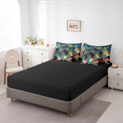 Erosebridal Luxury Diamond Geometric Bed in A Bag with Sheets Full Colorful Checkered 7 Piece Comforter Set Modern Abstract Stripes Bedding Set,Watercolor Patchwork Bedding Comforter Sets